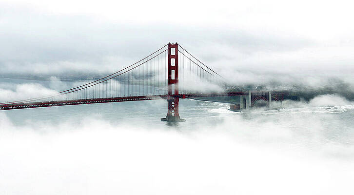 Architecture Wall Art featuring the photograph Golden Gate Bridge Emerges  From The Fog by Printed View
