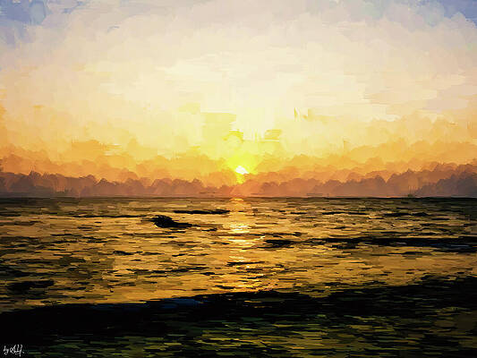 Serene Digital Art - Golden Horizon by Gradify Creations