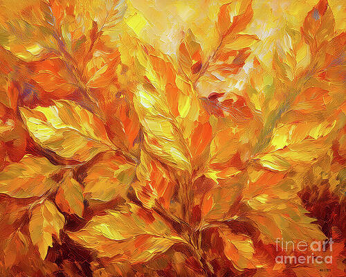 Nature Wall Art featuring the ai art Golden Leaves by Macro Abundance