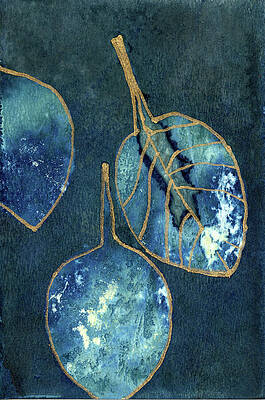 Golden Outline on Blue Leaves Photograph