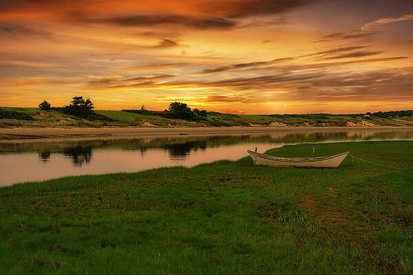 Maine Wall Art featuring the photograph Golden Sky At Footbridge Beach by Penny Polakoff