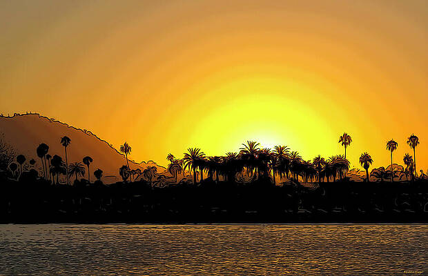 Golden Sunset Over Palm Trees Photograph