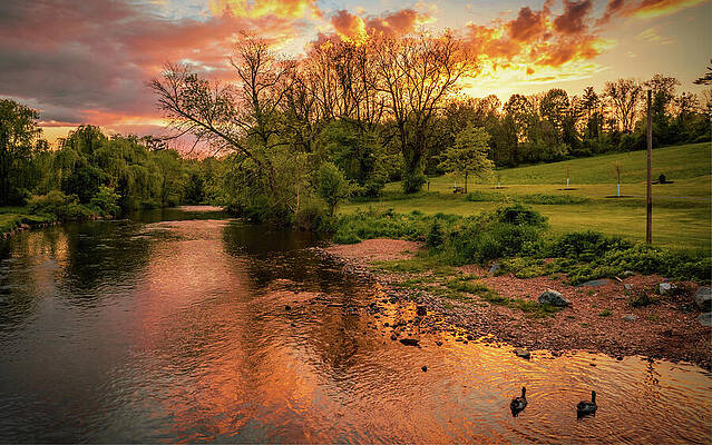 Reflection Wall Art featuring the photograph Golden Sunset Over The Little Lehigh by Jason Fink