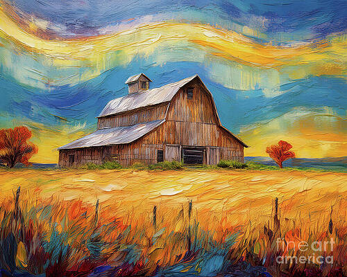 Vintage Wall Art featuring the ai art Goldendale Cow Barn by Macro Abundance