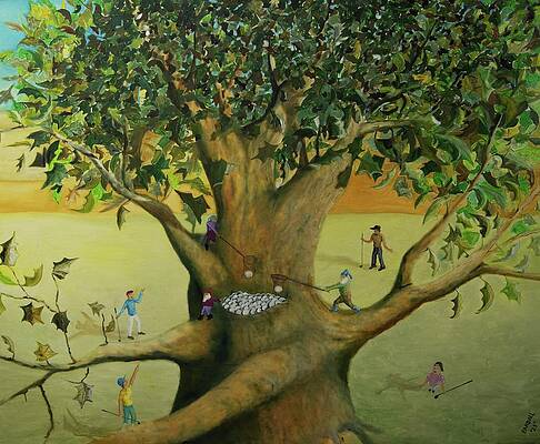 Golf Wall Art featuring the painting Golf God's Tree Helpers by Randall Coleman