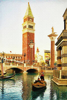Nevada Wall Art featuring the mixed media Gondola Ride At Venetian, Las Vegas by Tatiana Travelways