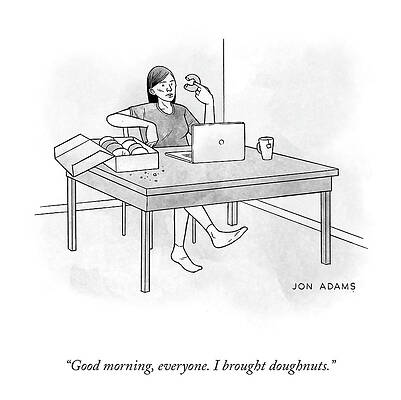 Woman Enjoying Doughnuts at Desk Wall Art