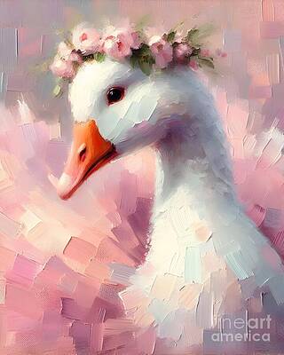Vibrant Wall Art featuring the digital art Goose With Flower Crown by Lucia Stewart