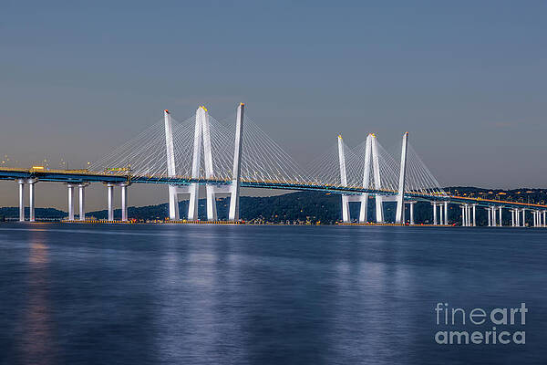 Wall Art featuring the photograph Governor Mario M. Cuomo Bridge Morning Twilight I by Clarence Holmes