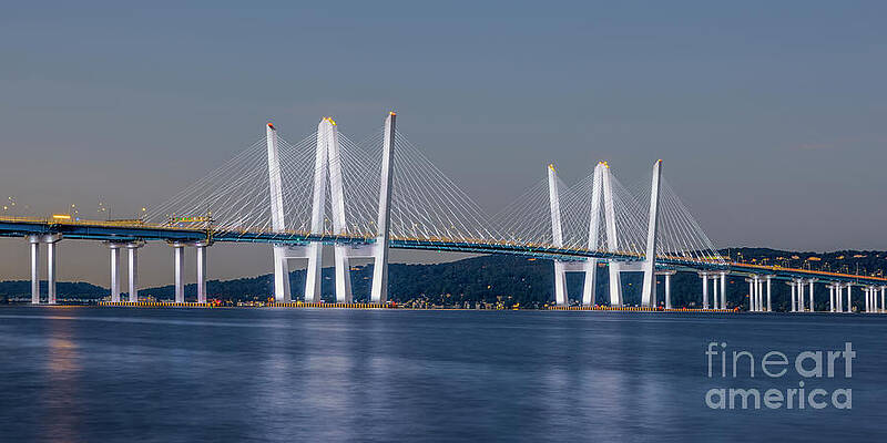 Wall Art featuring the photograph Governor Mario M. Cuomo Bridge Morning Twilight I Pano by Clarence Holmes