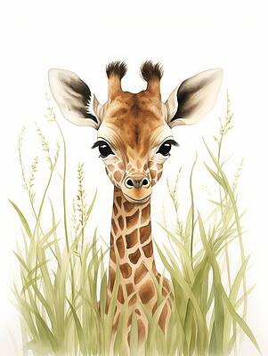 Portrait Painting - Graceful Wonder - Baby Giraffe by Land of Dreams