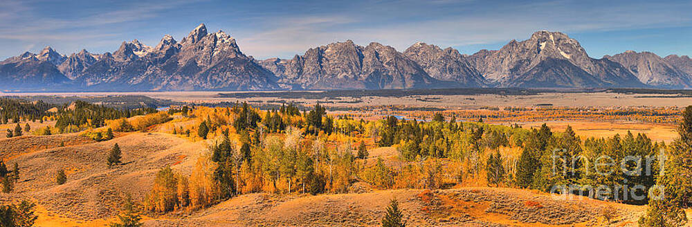 Wall Art featuring the photograph Grand Teton Autumn Overlook Panorama by Adam Jewell