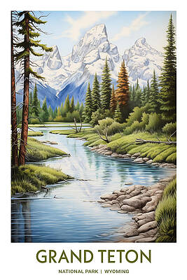 Wall Art featuring the painting Grand Teton by Land of Dreams