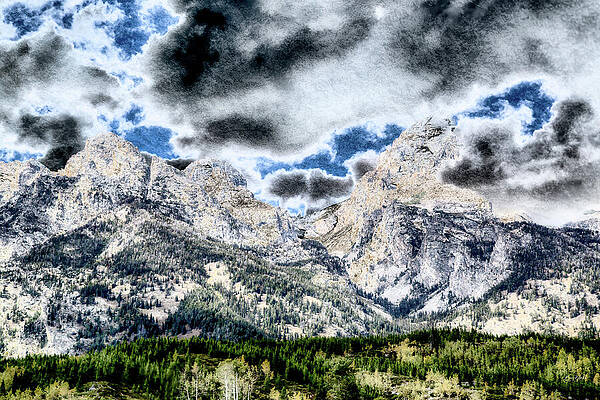 Wall Art featuring the digital art Grand Tetons - Lichenized by Bruce Block
