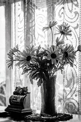 Wall Art featuring the photograph Grandma's Window In Quebec - Black And White by Tatiana Travelways