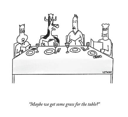 Pig Drawing - Grass For The Table by Michael Lukk Litwak