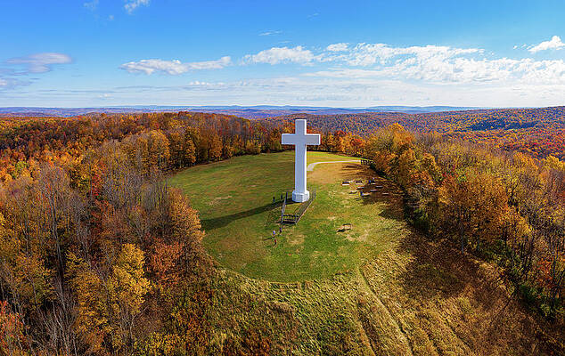 Fall Wall Art featuring the photograph Great Cross Of Christ In Jumonville Near Uniontown, Pennsylvania by Steven Heap
