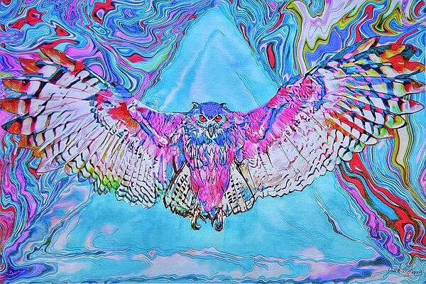 Wall Art featuring the painting Great Horned Owl Artwork by David McKinney
