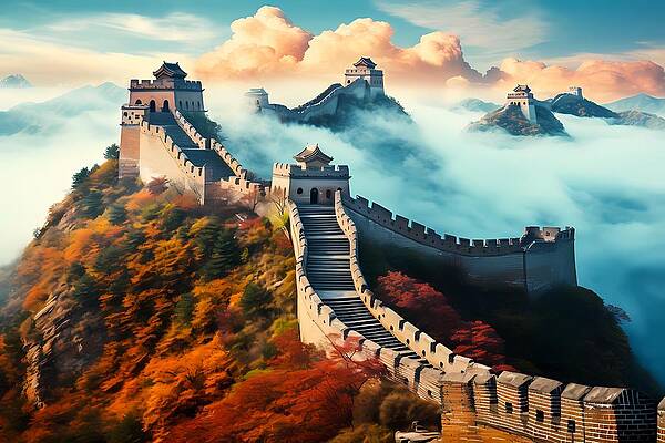 Atmospheric Wall Art featuring the digital art Great Wall Of China In Surreal, Dreamlike Style No 1 by Andre Petrov