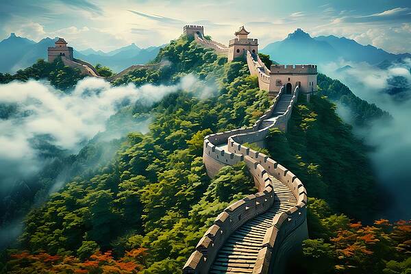 Atmospheric Wall Art featuring the digital art Great Wall Of China In Surreal, Dreamlike Style No 2 by Andre Petrov