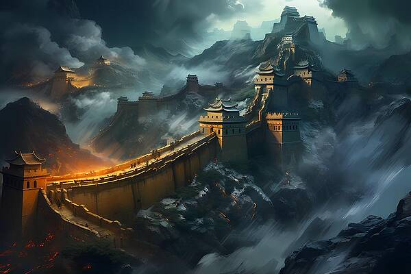 Atmospheric Wall Art featuring the digital art Great Wall Of China In Surreal, Dreamlike Style No 3 by Andre Petrov