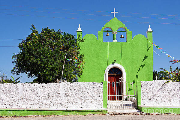 Serene Photograph - Green Church With Red Door by Tatiana Travelways