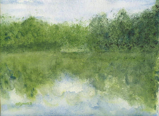 Colorful Painting - Green Mountain Sky Lake by Elizabeth Reich