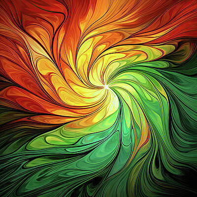 Digital Art - Green Orange Swirl Abstract 1 by Gian Smith