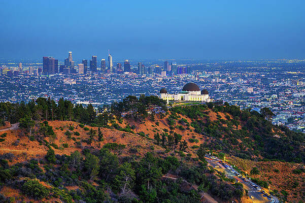 Landmark Wall Art featuring the photograph Griffith Observatory And Los Angeles Skyline After Sunset by Miroslav Liska