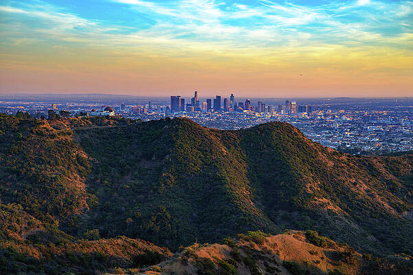 Wall Art featuring the photograph Griffith Observatory And Los Angeles Skyline At Sunset From Mount Lee by Miroslav Liska