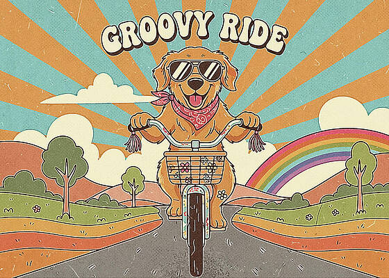 Groovy Dog on a Bicycle Wall Art