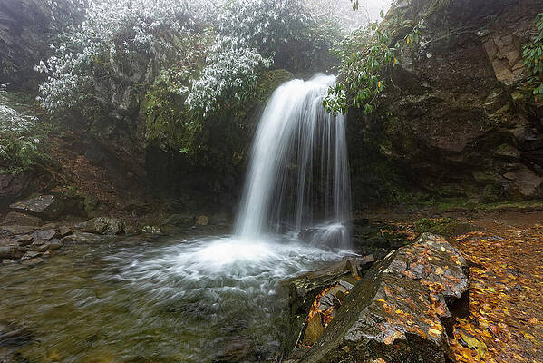 Fall Wall Art featuring the photograph Grotto Falls In An Early Snowfall by Michael Collins