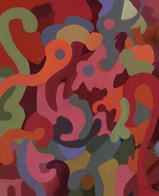 Abstract Wall Art featuring the painting Groupies Group Organic Abstract Harmony by Sonja Kraft