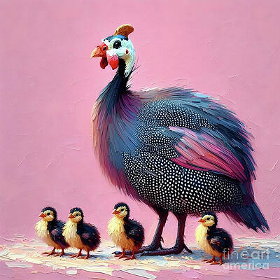 Vibrant Wall Art featuring the digital art Guinea Fowl Momma by Lucia Stewart