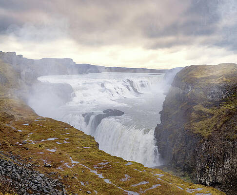 No People Photograph - Gullfoss Waterfall In Iceland 1 by John Twynam
