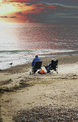 Couple Relaxing at Sunset Beach Wall Art