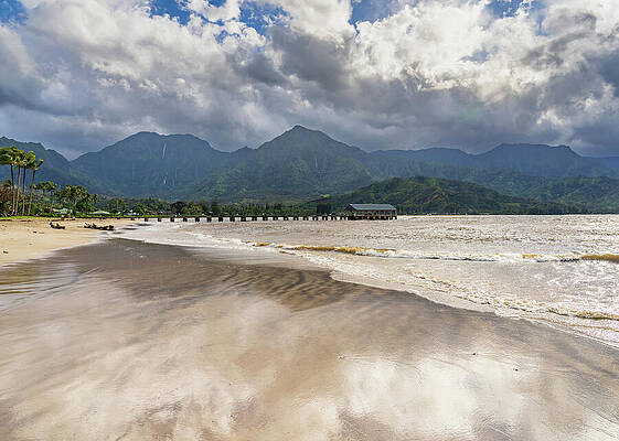 Wall Art featuring the photograph Hanalei Pier And Bay After Heavy Rain In The Mountains by Steven Heap