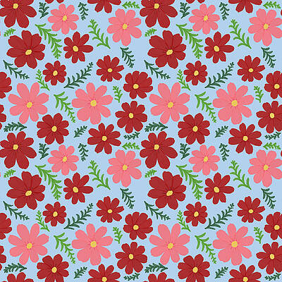 Flower Wall Art featuring the digital art Hand Drawn Cosmos Flower Pattern by Snow Iris Studio