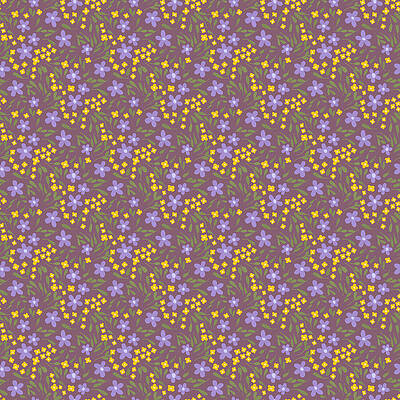 Flower Wall Art featuring the digital art Hand-Drawn Purple And Yellow California Wildflower Botanical Art by Snow Iris Studio