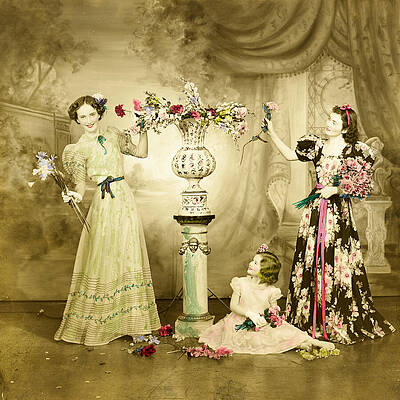 Elegant Wall Art featuring the photograph Hand-Tinted Photograph Of Models In Summer Dresses by Cecil Beaton
