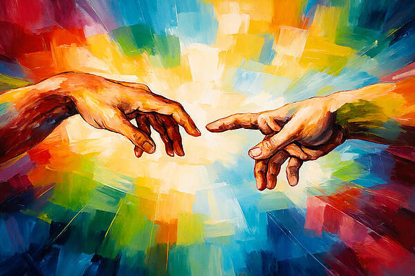 Hands Reaching Through Vibrant Colors Wall Art