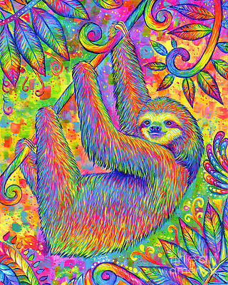 Painting - Hanging Around - Psychedelic Sloth by Rebecca Wang
