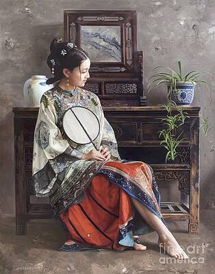 Emotional Wall Art featuring the painting Hanging Orchid by Mingyue Wang