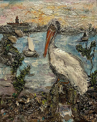 Wall Art featuring the painting Waiting For Fish To Steal As The Boats Come Sailing In by Susan Orosz