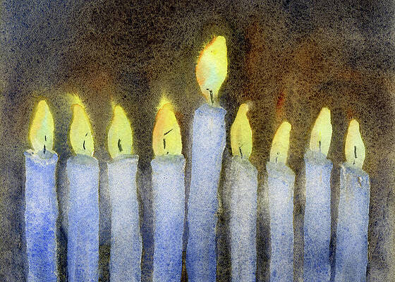 Wall Art featuring the painting Hanukkiah Candles For Hanukkah by Elizabeth Reich
