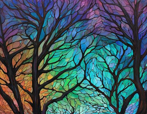 Organic Wall Art featuring the digital art Happy Glassy Trees by Eris And AI