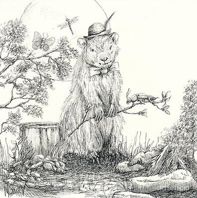 Wall Art featuring the drawing Blissful Groundhog by Marie Stone-van Vuuren