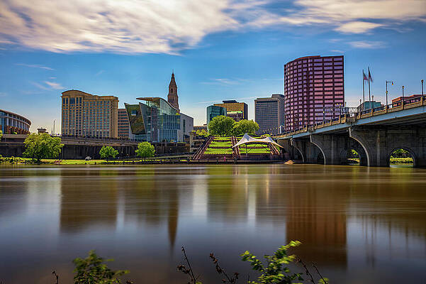 Wall Art featuring the photograph Hartford Skyline With Founders Bridge And Connecticut River by Miroslav Liska
