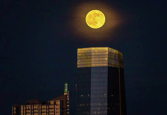 Full Moon Over City Skyscraper Wall Art