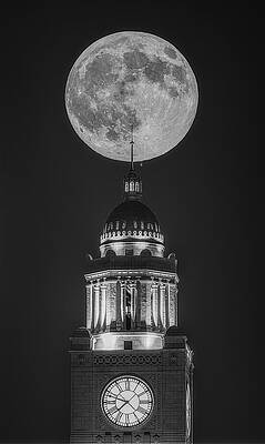 Pennsylvania Photograph - Harvest Super Moon Over The Clock Tower BW by Susan Candelario